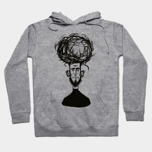 tired man.shaggy young dude. simple stylish hand drawn sketch by black liner Hoodie